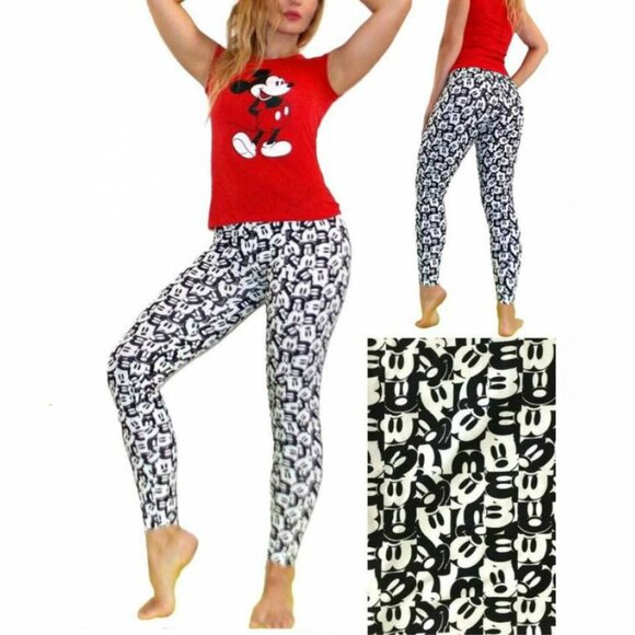 NWT Disney Mickey Mouse "Mickey faces" cotton&spandex leggings, S - Picture 1 of 4